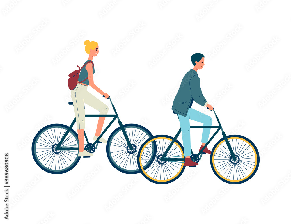 People cartoon characters riding bicycle flat vector illustration isolated. People cartoon characters riding bicycle flat vector illustration isolated.