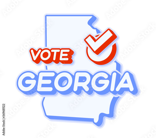 Presidential vote in Georgia USA 2020 vector illustration. State map with text to vote and red tick or check mark of choice. Sticker Isolated on a white background