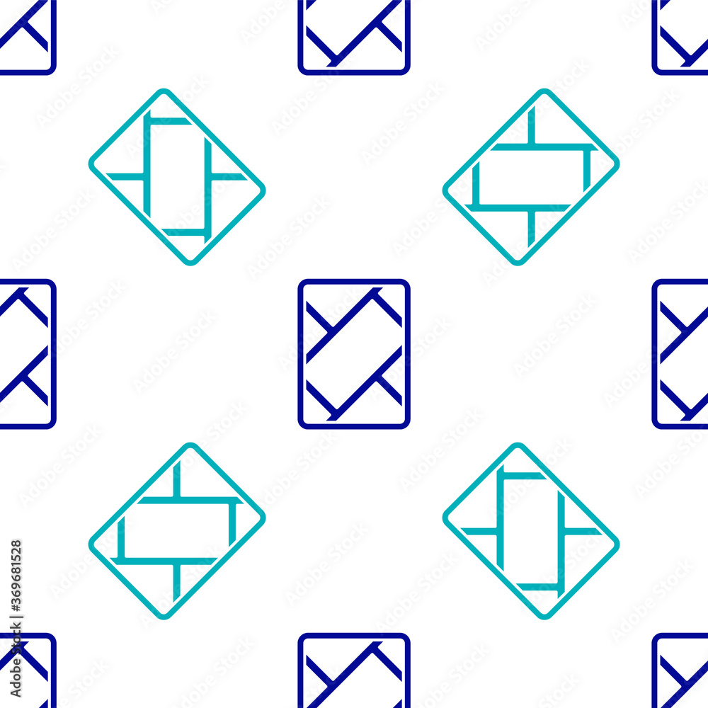 Blue Gps device with map icon isolated seamless pattern on white background. Vector Illustration.