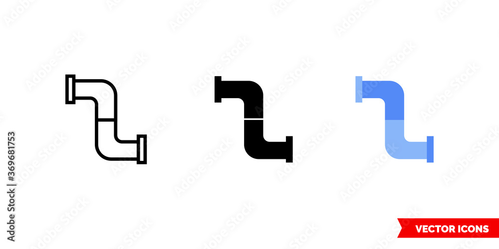Fototapeta premium Water pipe icon of 3 types. Isolated vector sign symbol.