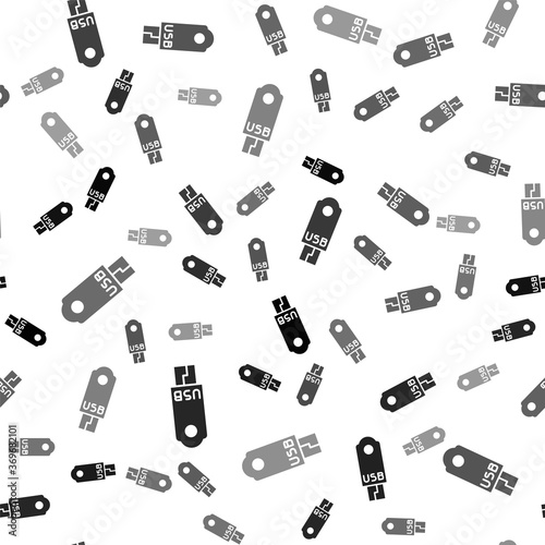 Black USB flash drive icon isolated seamless pattern on white background. Vector Illustration.