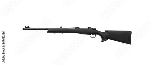 Modern bolt carbine isolated on white background. Hunting rifle with sliding bolt