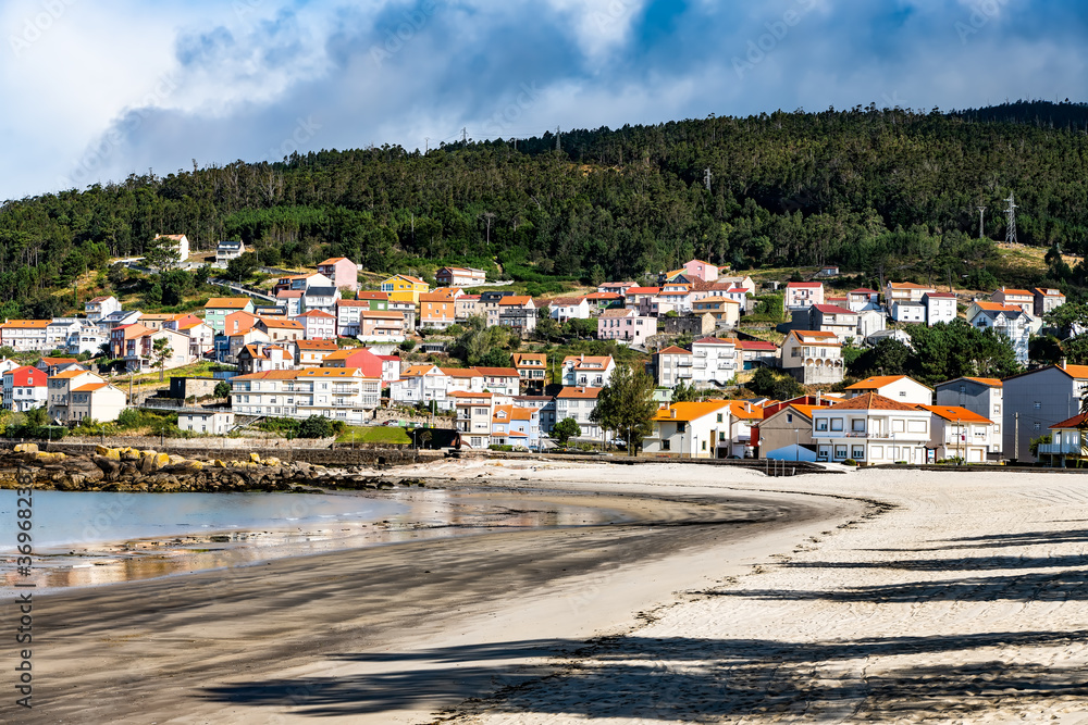 View of the picturesque village and beach of Ezaro, in the Galicia region of Spain.