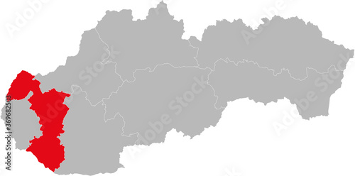 Trnava Region isolated on Slovakia map. Gray background. Backgrounds and Wallpapers.