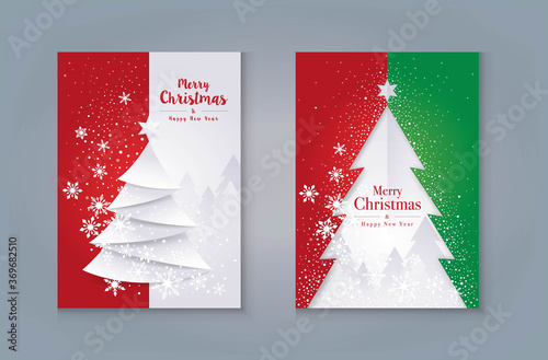 Merry Christmas Greeting card Design. Christmas Tree and Snow