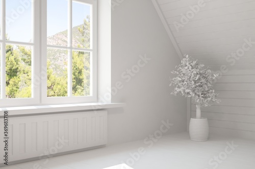 White minimalist empty room. Scandinavian interior design. 3D illustration
