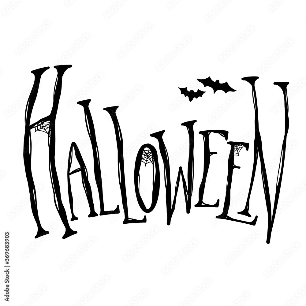 Halloween lettering. Original black calligraphic inscription with bats and spider web. Mystical holiday. Vector word for banners, articles, logos and your creativity. Halloween lettering. Original black calligraphic inscription with bats and spider web. Mystical holiday. Vector word for banners, articles, logos and your creativity.