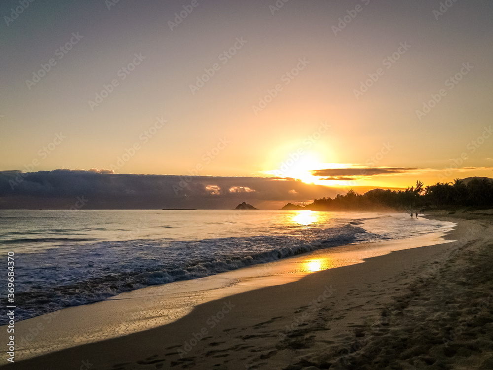 Kailua Beach Sunrise on a cool morning as the waves roll in.