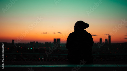 Silhouette of a man in the city. 14Bit A7S2 12MP Footage