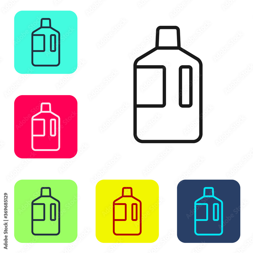 Black line Big bottle with clean water icon isolated on white background. Plastic container for the cooler. Set icons in color square buttons. Vector Illustration.