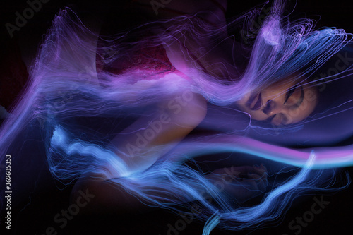 lightpainting portrait, new art direction, long exposure photo without photoshop, light drawing at long exposure, creative art