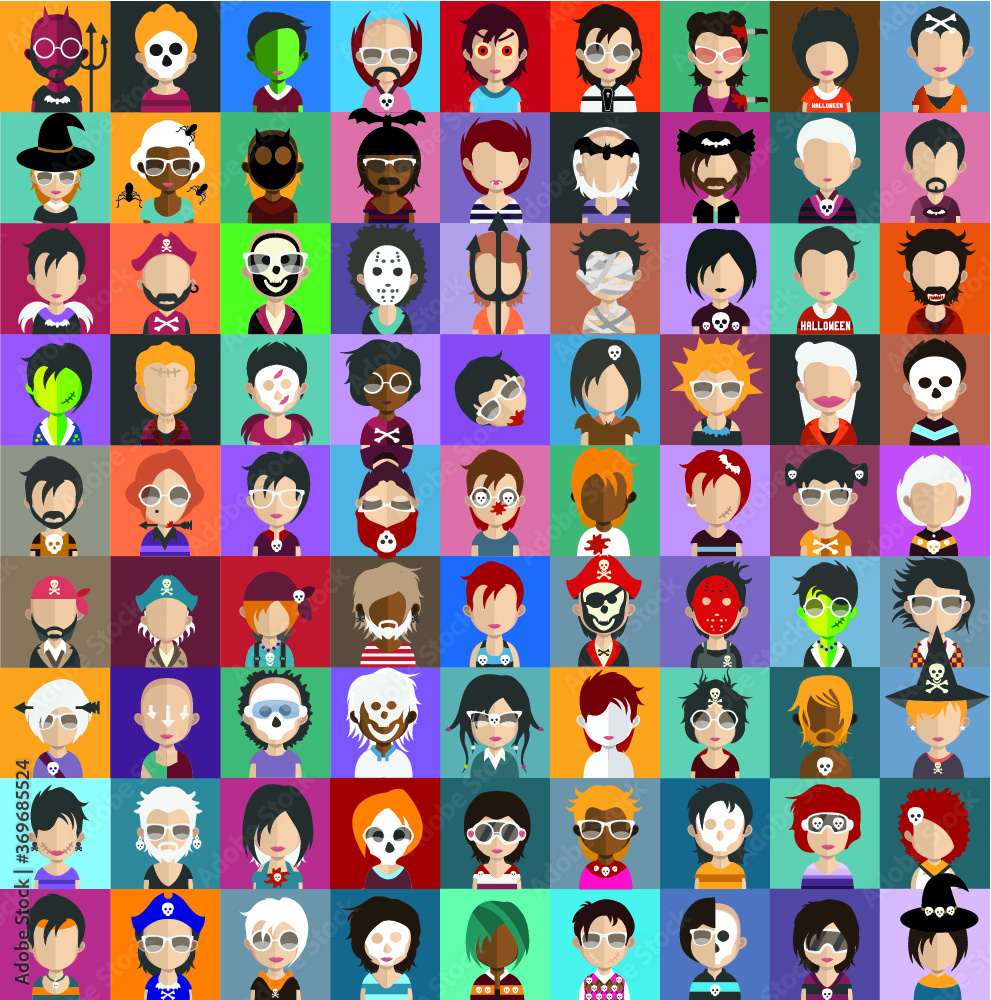 Set of people icons in flat style with faces. Vector women, men character Set of people icons in flat style with faces. Vector women, men character