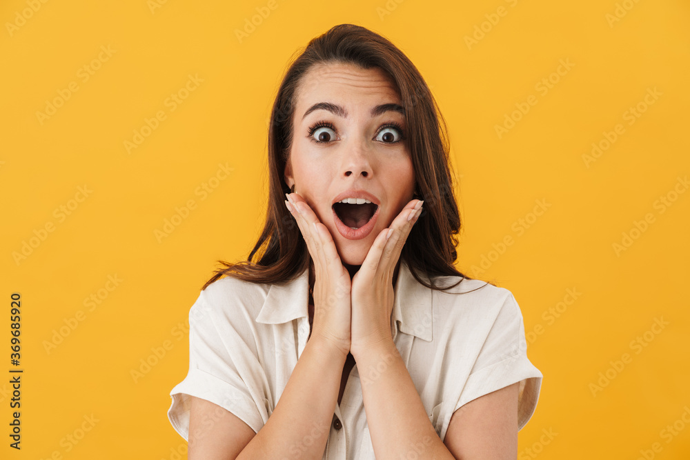 Surprised excited woman screaming in joy Surprised excited woman screaming in joy