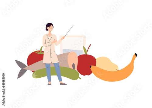 Healthy nutrition and diet - woman nutritionist vector illustration isolated.