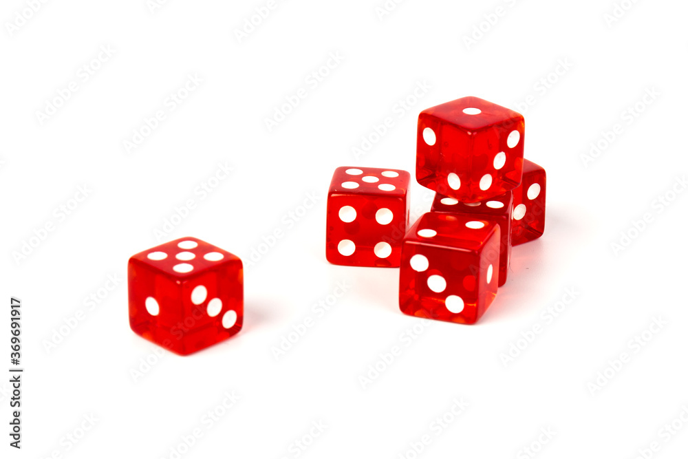 Transparent and red glass dices isolated on white background. Transparent and red glass dices isolated on white background.