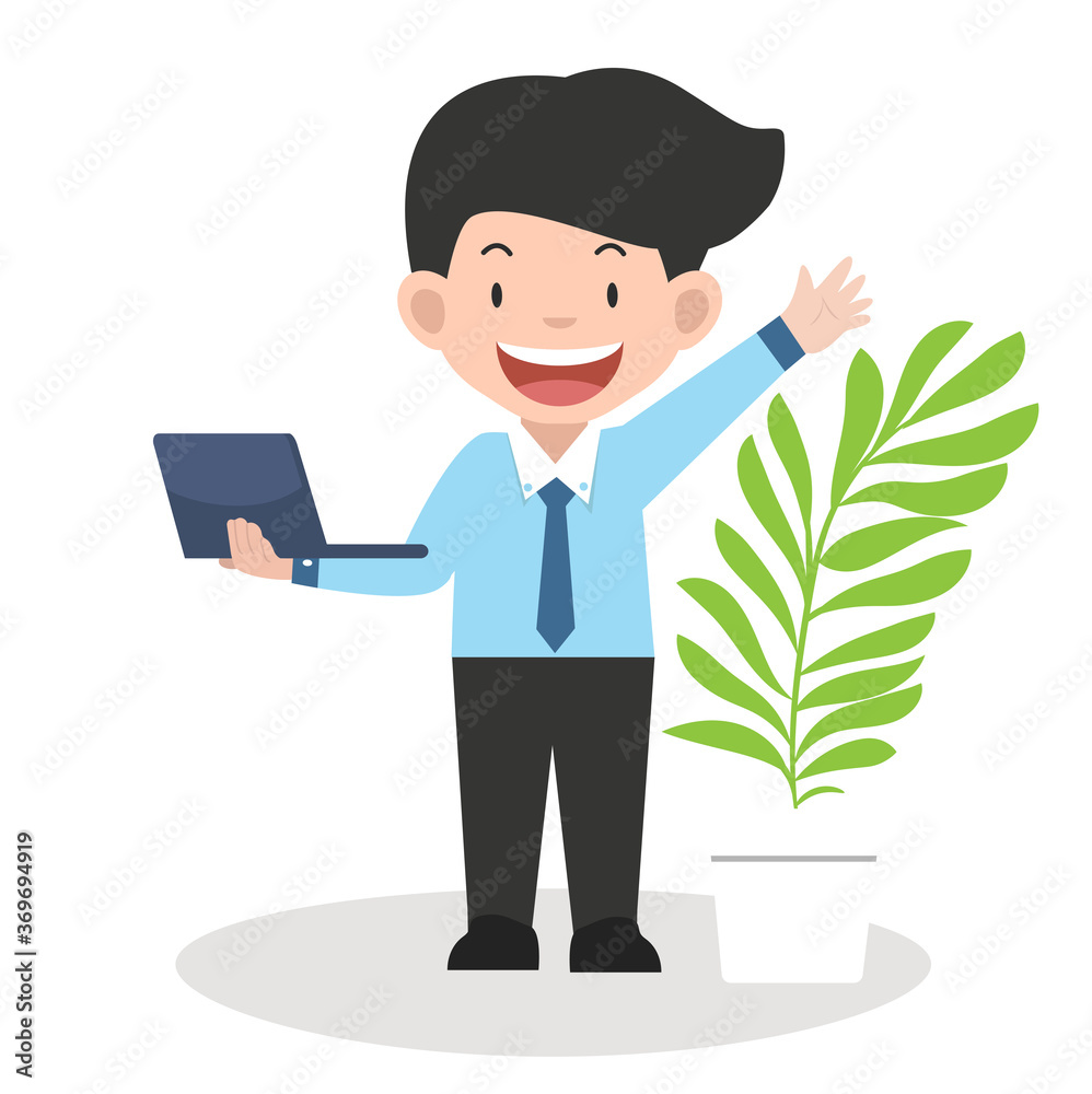  businessman holding laptop computer concept