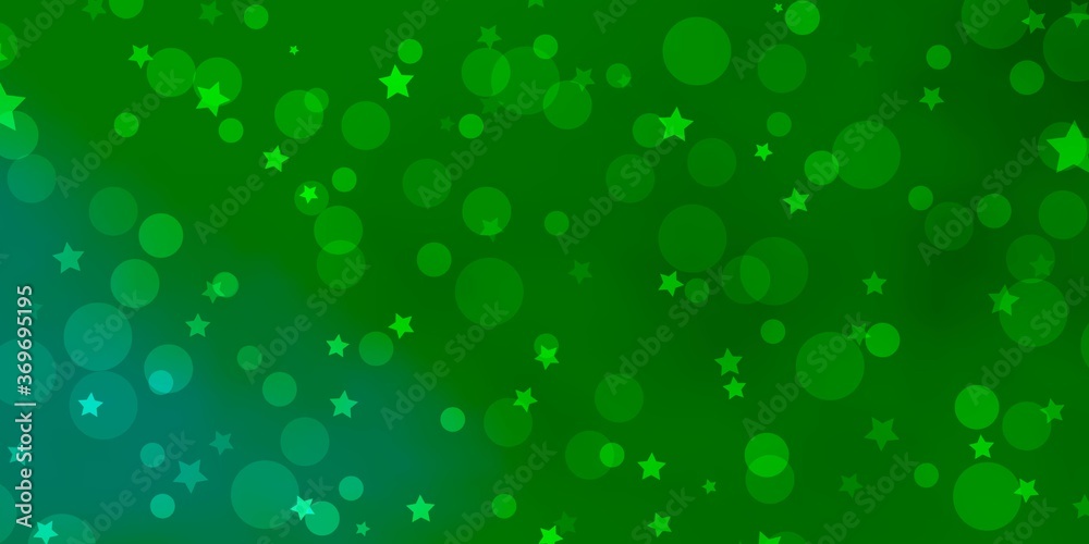 Light Green vector background with circles, stars. Abstract illustration with colorful shapes of circles, stars. Template for business cards, websites.