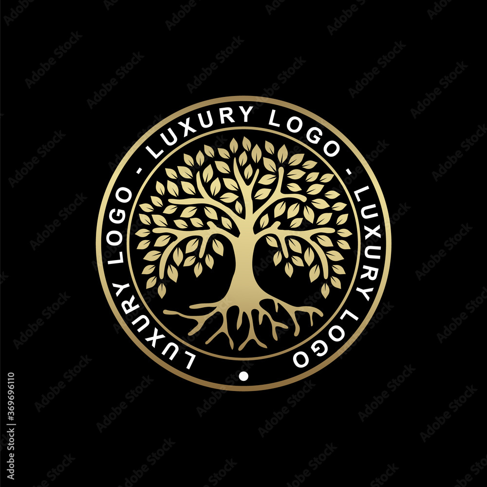 Root or tree, tree of life vector symbol with a circle shape. Beautiful illustration of isolated root with gold color Root or tree, tree of life vector symbol with a circle shape. Beautiful illustration of isolated root with gold color