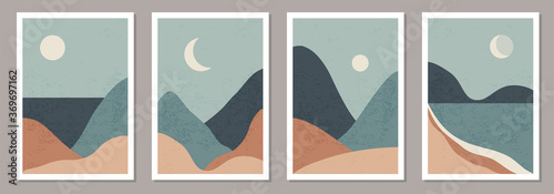Set of trendy minimalist landscape abstract contemporary collage designs