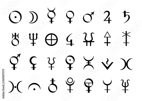 Set of icons astrological symbols planets. Vector illustration. photo