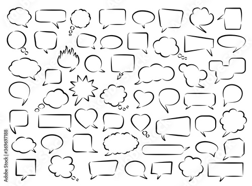 Set of hand-drawn ink painted speech bubbles. Vector illustration.