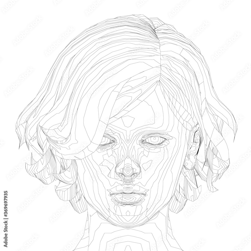 Head contour of a girl with a short haircut. A girl face with a serious expression. Front view. Vector illustration Head contour of a girl with a short haircut. A girl face with a serious expression. Front view. Vector illustration