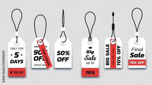 Flat Paper Sale Tags. Set Of Isolated Vector Sale Labels. Christmas Sale Tags.Vector Design Elements