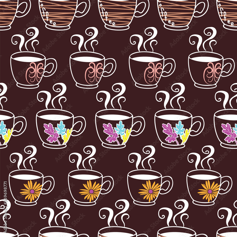 hand drawn cute doodle coffee cup vector seamless pattern design