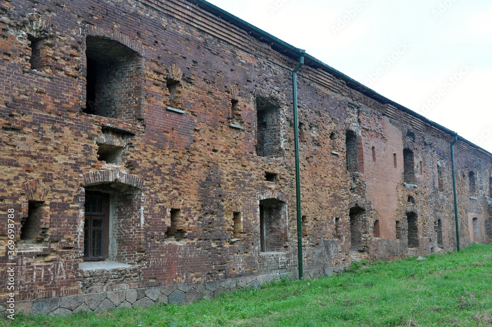 The walls of the building of the circular barracks of the memorial complex Brest fortress-hero, pierced by enemy shells The walls of the building of the circular barracks of the memorial complex Brest fortress-hero, pierced by enemy shells