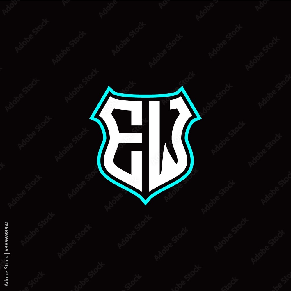 E W initials monogram logo shield designs modern