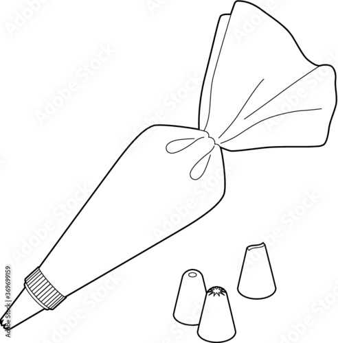 A vector line art illustration of an icing bag with three nozzles