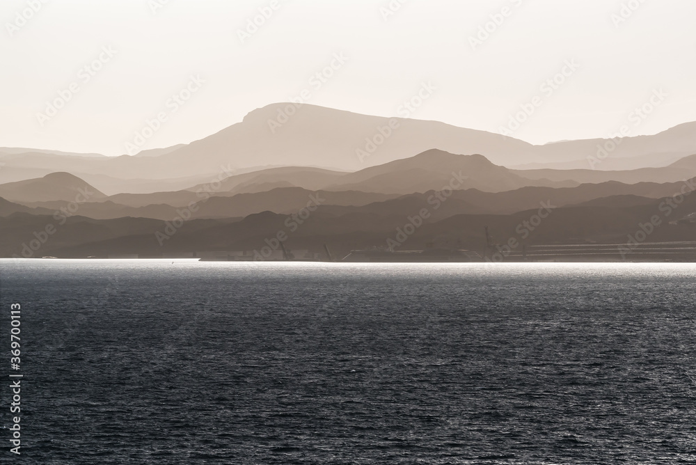 sea and mountains in the mist