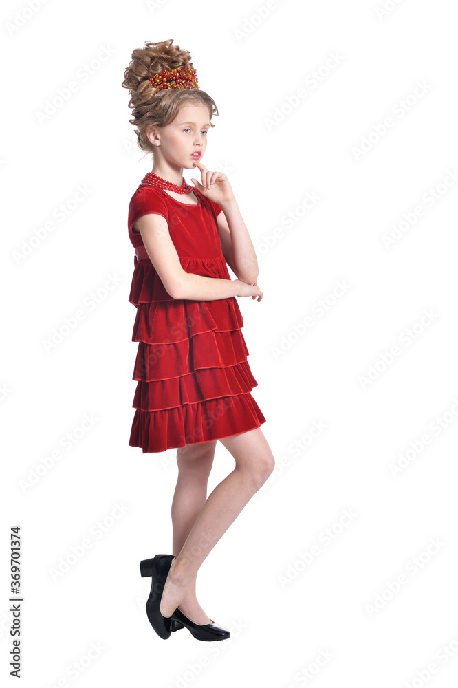 Full length. girl in red dress posing isolated Full length. girl in red dress posing isolated