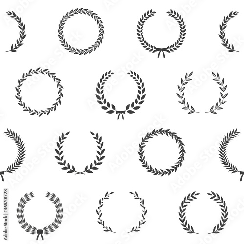 Black and white award wreaths. Seamless pattern. Vector illustration.