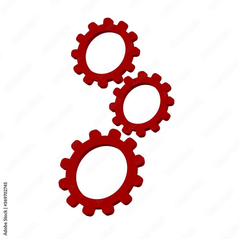 Red gears on a white background 3d, vector