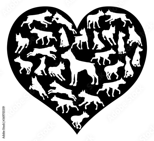 A Staffordshire Staffy Terrier  Pit Bull or similar dog heart silhouette concept for someone who loves their pet