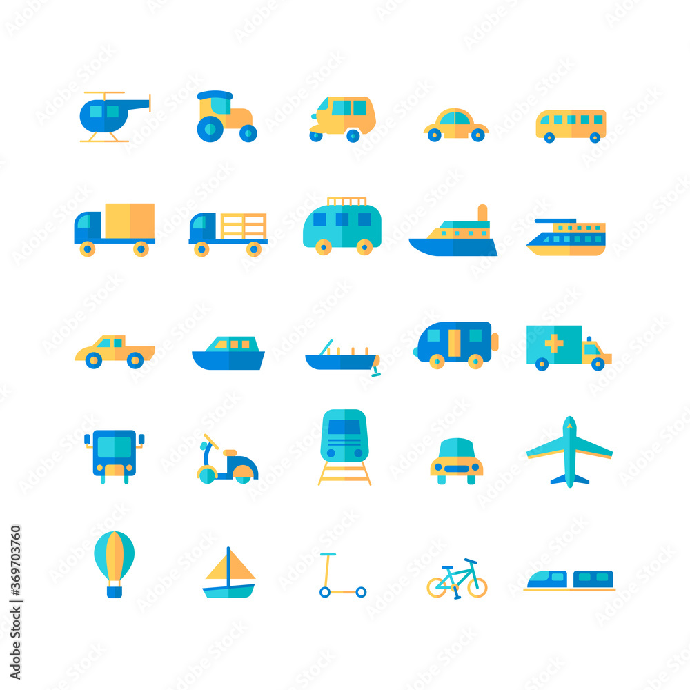 Transportation icon set vector flat for website, mobile app, presentation, social media. Suitable for user interface and user experience.