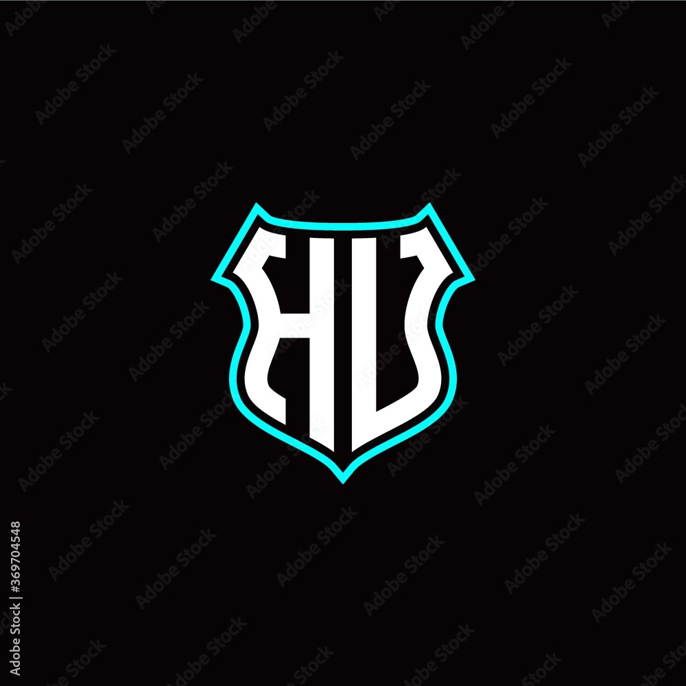 H U initials monogram logo shield designs modern