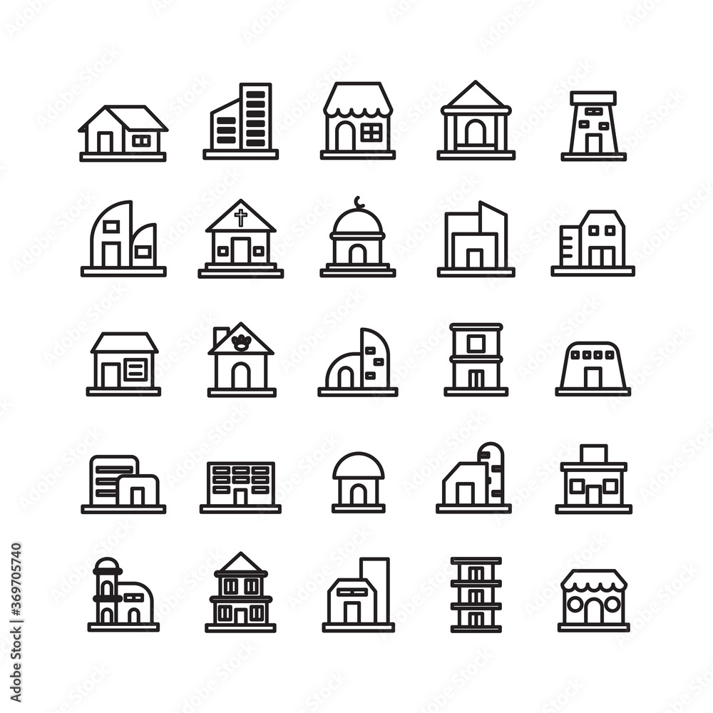 Building icon set vector line for website, mobile app, presentation, social media. Suitable for user interface and user experience.