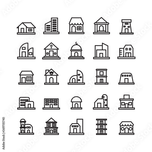 Building icon set vector line for website, mobile app, presentation, social media. Suitable for user interface and user experience.