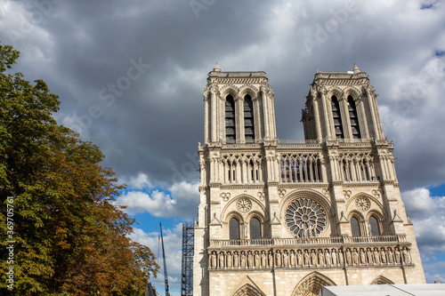 Notre Dame cathedral in Paris after the big fire destructing part of it