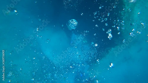 Fethiye, Turkey - 30th of July 2020: 4K Air bubbles big and small rise to the surface from the deeps

