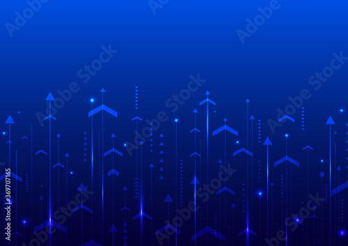 Abstract technology concept arrow and lines with neon lighting on blue background