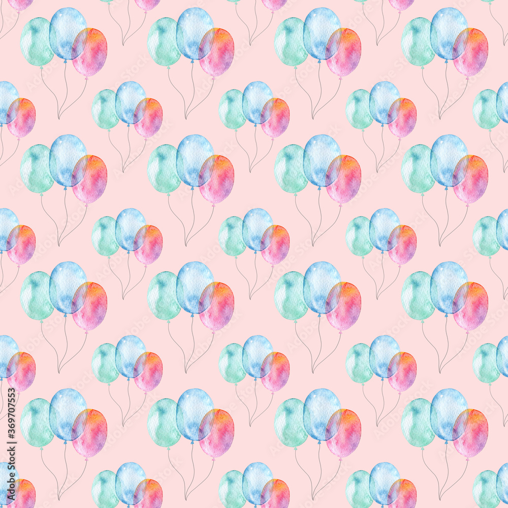 Watercolor seamless pattern with balloons
