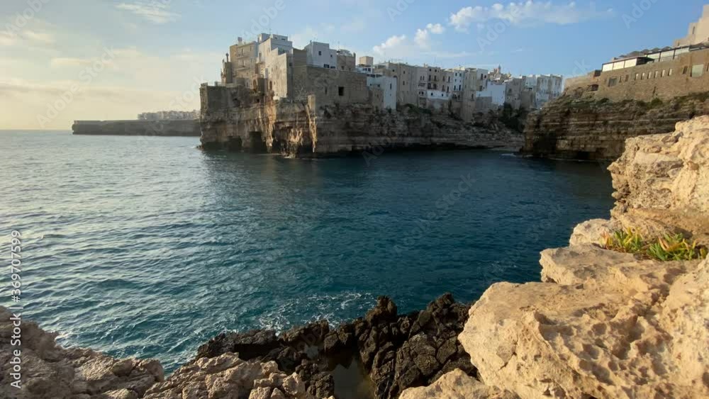 Beautiful time-lapse at sunrise of Polignano a mare in Puglia, Italy Beautiful time-lapse at sunrise of Polignano a mare in Puglia, Italy