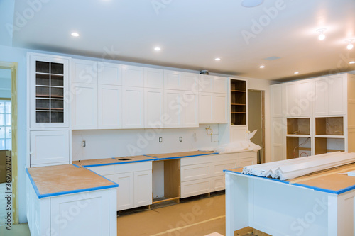 Home improvement and interior design new white kitchen renovation © ungvar