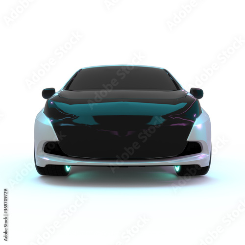 Front View of a Beautiful Futuristic Electric City Car in Neon Light. © Виктор Рак
