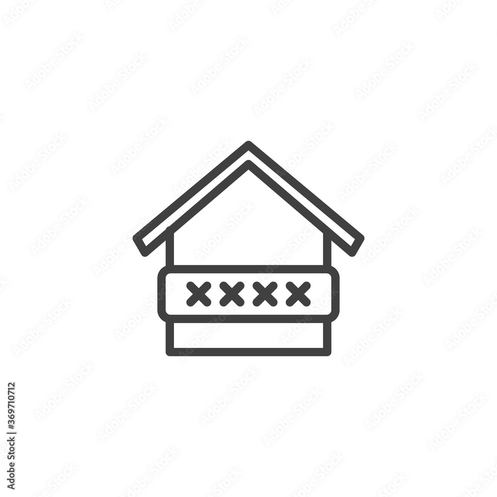 Home protection password line icon. linear style sign for mobile concept and web design. Smart home security code outline vector icon. Symbol, logo illustration. Vector graphics Home protection password line icon. linear style sign for mobile concept and web design. Smart home security code outline vector icon. Symbol, logo illustration. Vector graphics