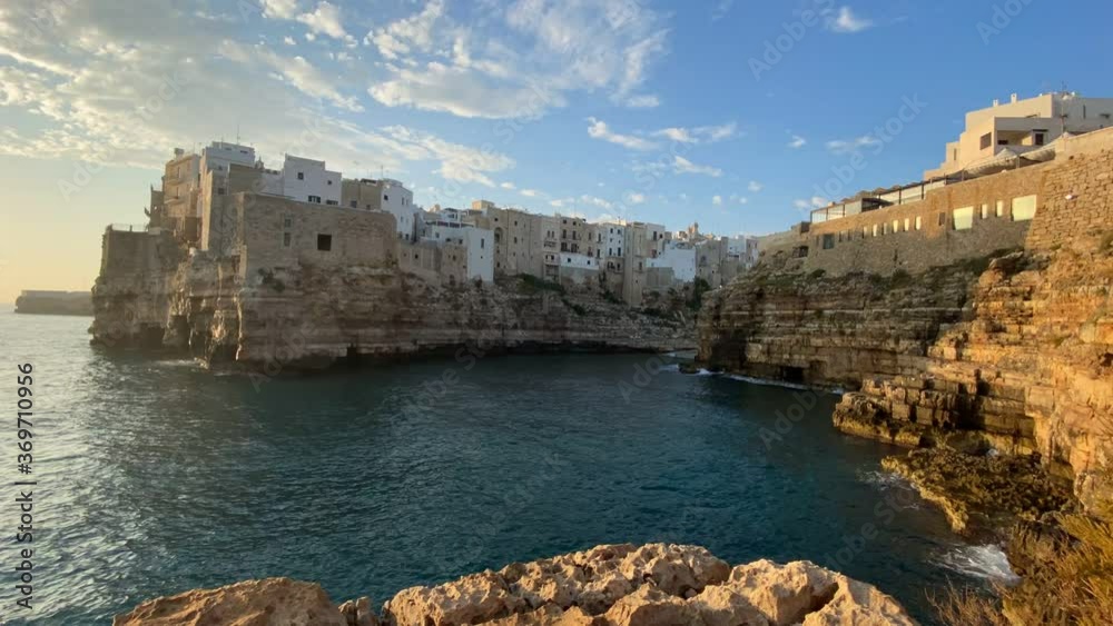 Beautiful time-lapse at sunrise of Polignano a mare in Puglia, Italy Beautiful time-lapse at sunrise of Polignano a mare in Puglia, Italy