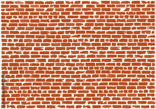 Brickwork of red refractory bricks. Red brick wall. Vector grunge background. Brick grunge texture. Vector illustration